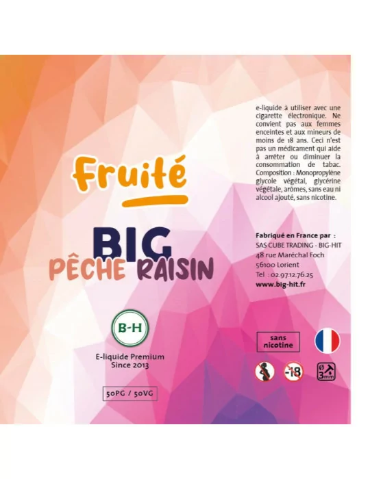 Grand flacon e-liquide fruité pêche raisin BIG-HIT pour cigarette électronique pas cher