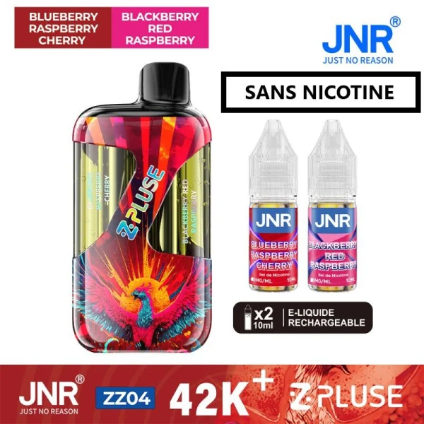 JNR 42K ZPLUSE + 2 flacons 0mg Blueberry Raspberry Cherry et Blackberry Red Raspberry