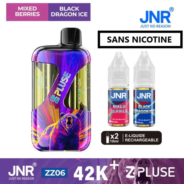 Puff JNR 42K Zpluse Mixed Berry et Black Dragon Ice - SANS NICOTINE